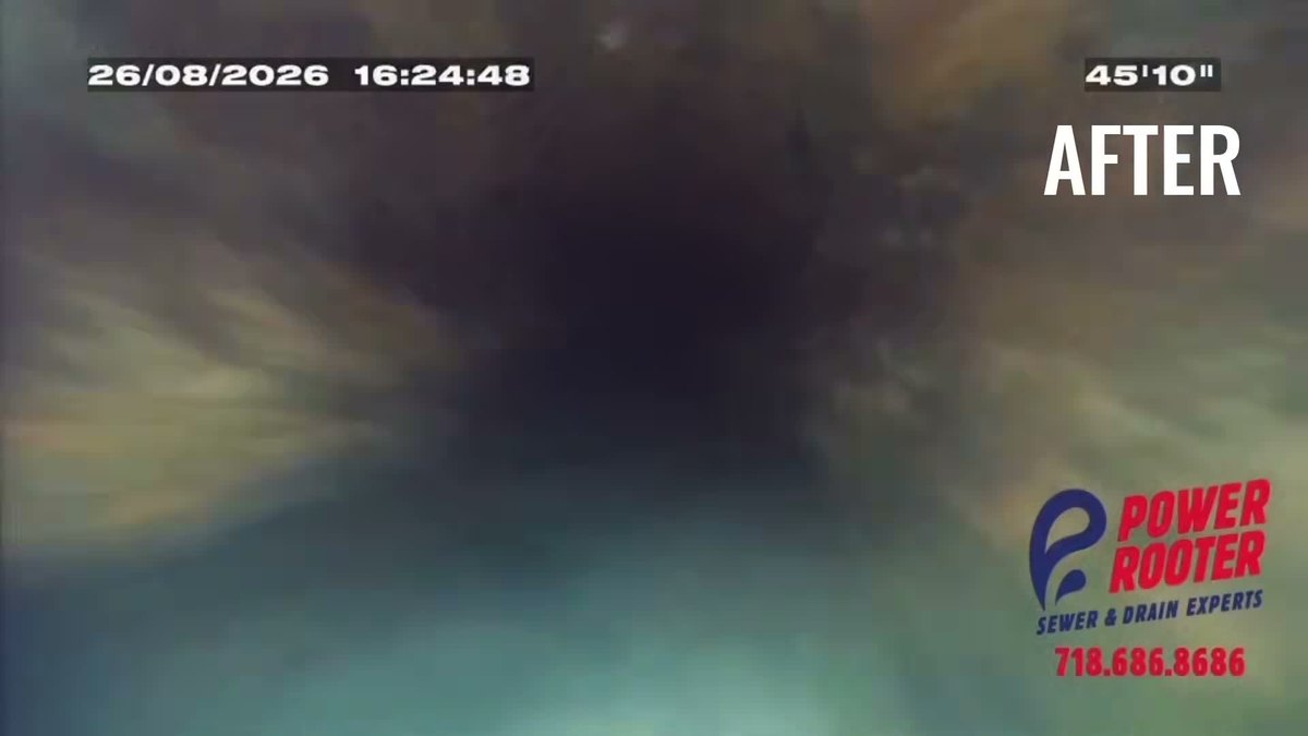 Sewer camera view of the same pipe after cleaning